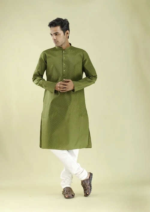 Nawab Parker Explore Jacquard Men’s Mehndi Colour Kurta Pajama front view