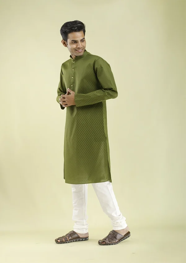 Nawab Parker Explore Jacquard Men’s Mehndi Colour Kurta Pajama left view