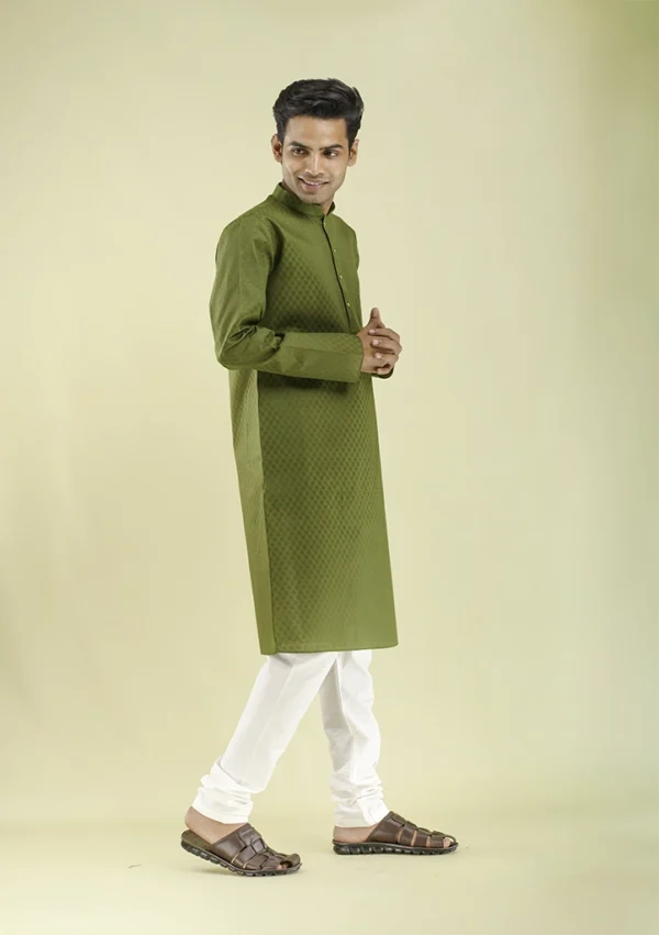 Nawab Parker Explore Jacquard Men’s Mehndi Colour Kurta Pajama right view