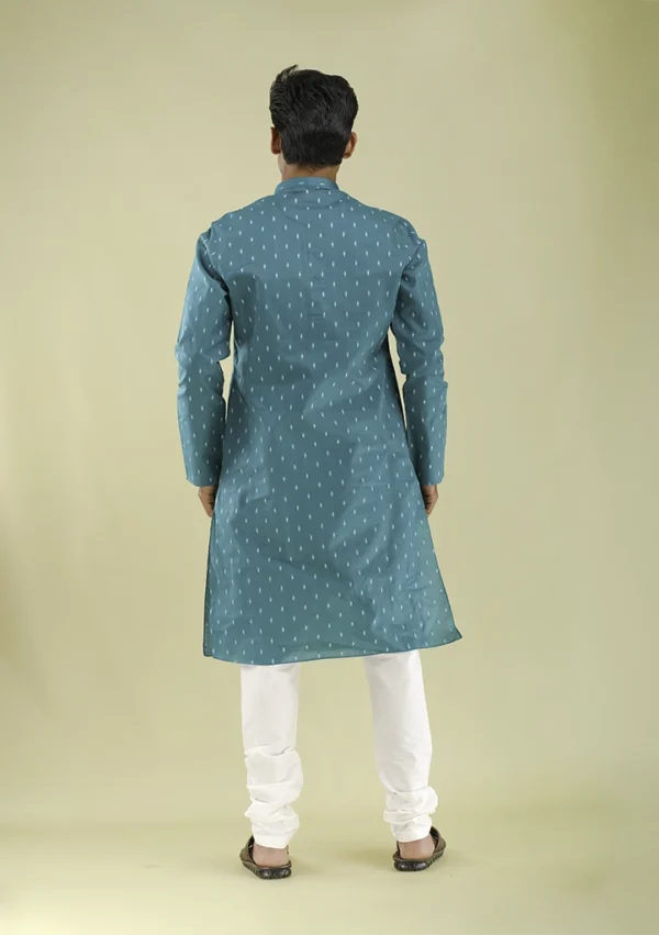 Nawab Parker Men's Stylish Printed Peacock Color Kurta Pajama back view