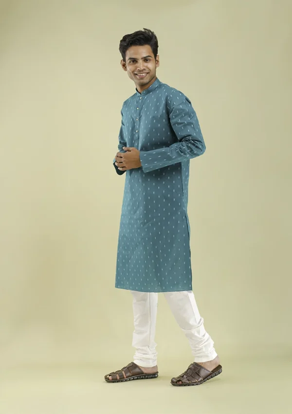 Nawab Parker Men's Stylish Printed Peacock Color Kurta Pajama left view