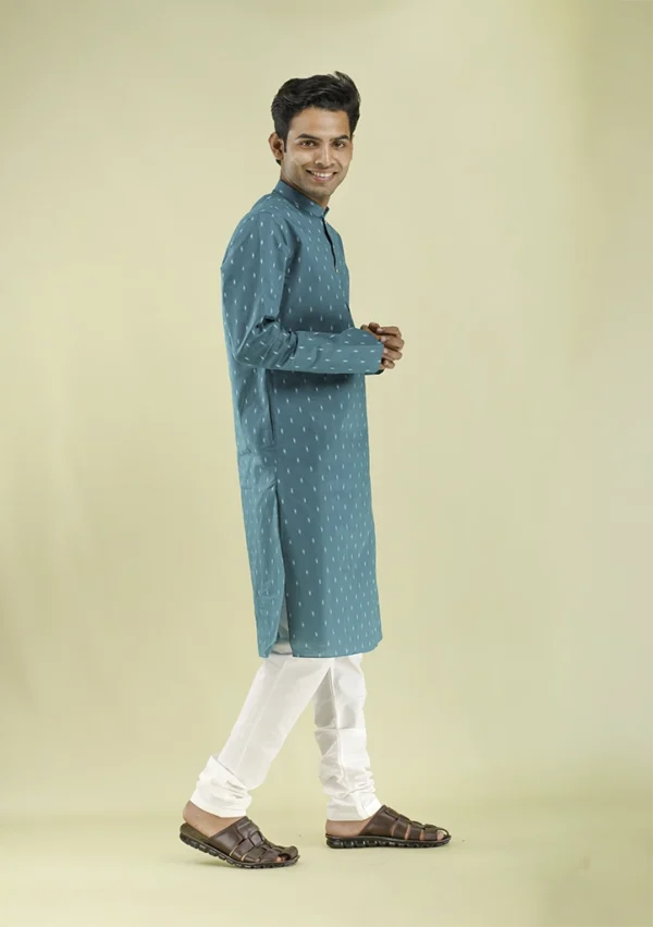 Nawab Parker Men's Stylish Printed Peacock Color Kurta Pajama right view