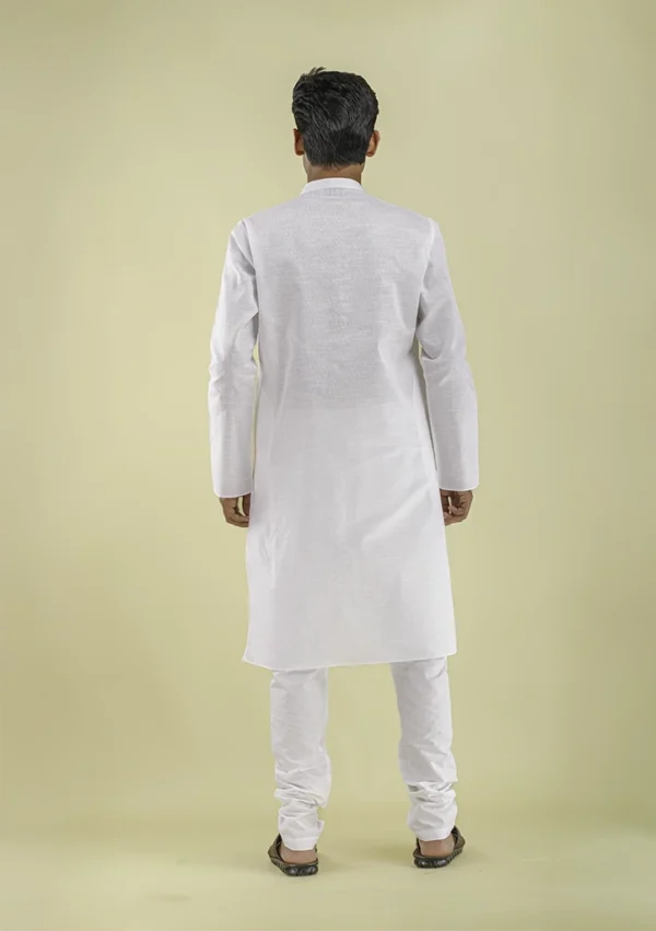 Nawab Parker Men's White Kurta Pajama with Mandarin Collar back view