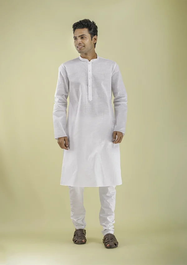 Nawab Parker Men's White Kurta Pajama with Mandarin Collar front view