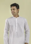 Nawab Parker Men's White Kurta Pajama with Mandarin Collar half front view