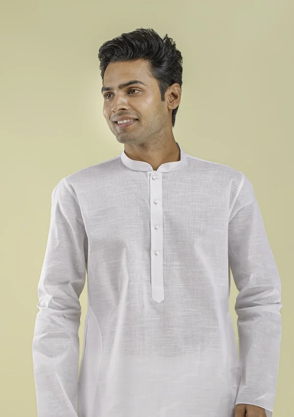 Nawab Parker Men's White Kurta Pajama with Mandarin Collar half front view