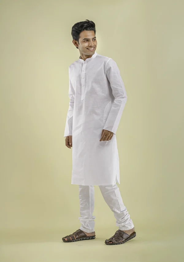Nawab Parker Men's White Kurta Pajama with Mandarin Collar left view
