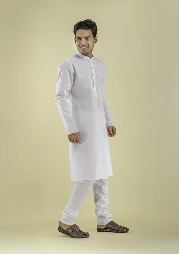 Nawab Parker Men's White Kurta Pajama with Mandarin Collar right view