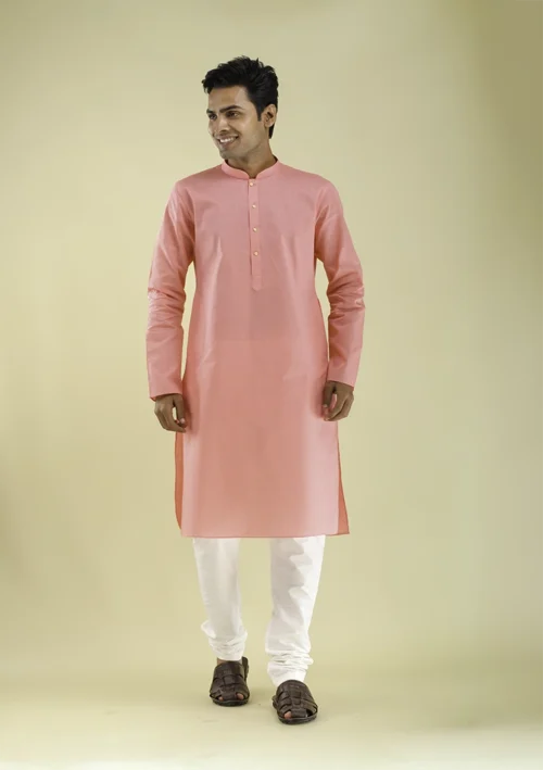 Nawab Parker Men’s Soft Pink Colour Kurta Pajama for Ethnic Charm front view