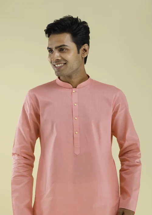 Nawab Parker Men’s Soft Pink Colour Kurta Pajama for Ethnic Charm half front view