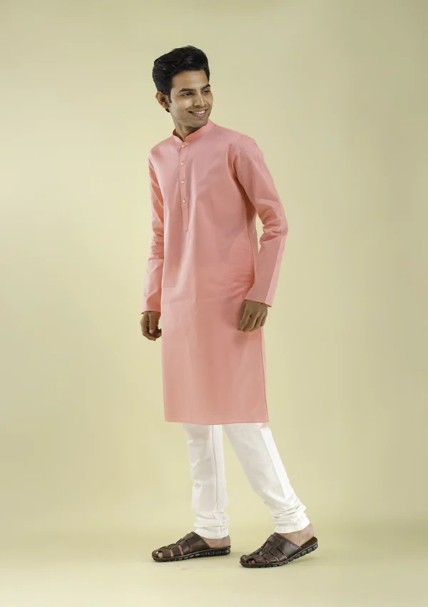 Nawab Parker Men’s Soft Pink Colour Kurta Pajama for Ethnic Charm left view