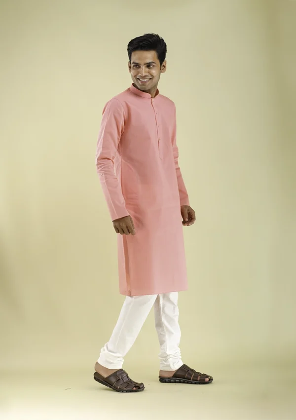 Nawab Parker Men’s Soft Pink Colour Kurta Pajama for Ethnic Charm right view