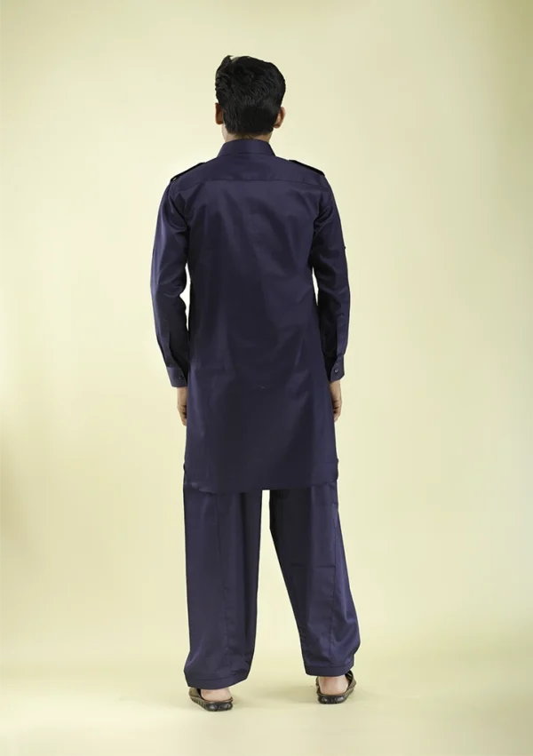 Nawab Parker Navy Blue Pathani Kurta Pajama for Men Punjabi Wedding Wear back view