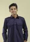 Nawab Parker Navy Blue Pathani Kurta Pajama for Men Punjabi Wedding Wear half front view
