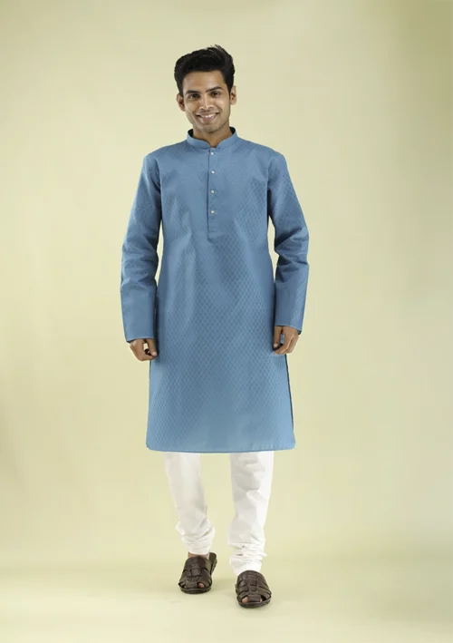 Nawab Parker Nawab Parker New Fashion Blue Kurta Pajama For Men front view