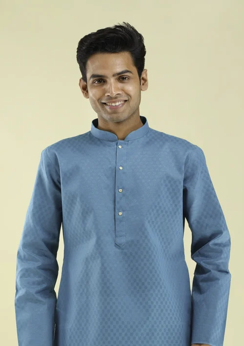 Nawab Parker Nawab Parker New Fashion Blue Kurta Pajama For Men half front view