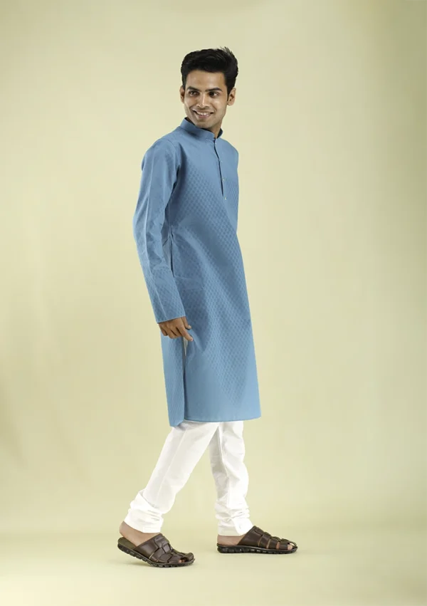 Nawab Parker Nawab Parker New Fashion Blue Kurta Pajama For Men right view