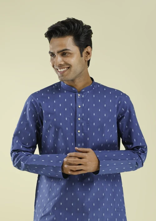 Nawab Parker Nawab Parker Royal Blue Kurta Pajama For Men half front view