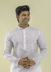 Nawab Parker Nawab Parker Stripe Patterned White Kurta Pajama for Men half front view