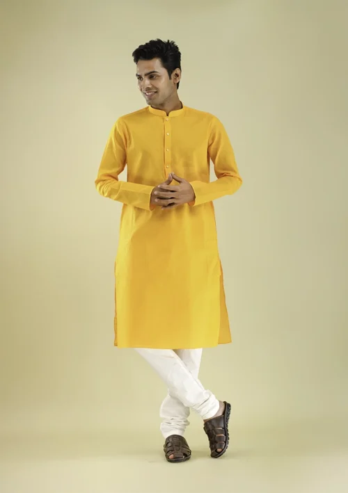 Nawab Parker Nawab Parker Woven Textured Yellow Kurta Set for Men front view