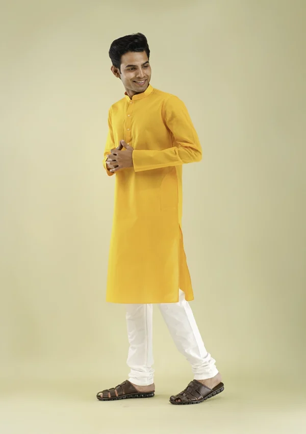 Nawab Parker Nawab Parker Woven Textured Yellow Kurta Set for Men left view
