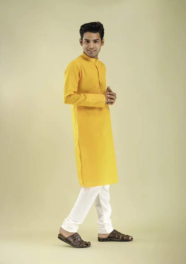 Nawab Parker Nawab Parker Woven Textured Yellow Kurta Set for Men right view
