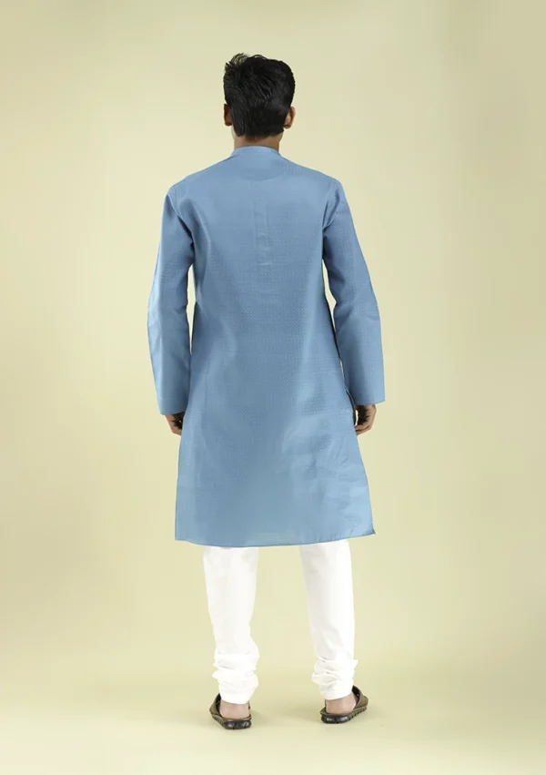 Nawab Parker New Textured Blue Gents Kurta Pajama Design back view