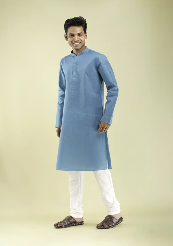 Nawab Parker New Textured Blue Gents Kurta Pajama Design left view