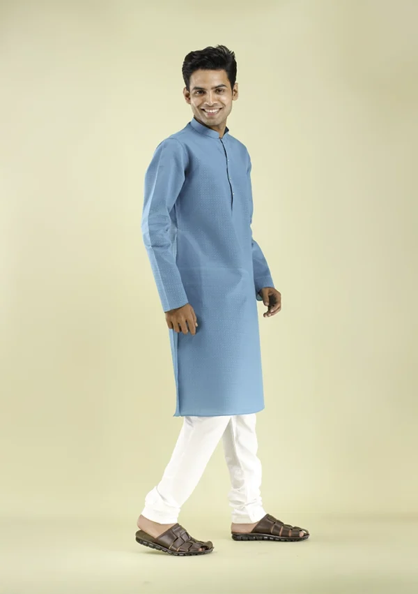 Nawab Parker New Textured Blue Gents Kurta Pajama Design right view