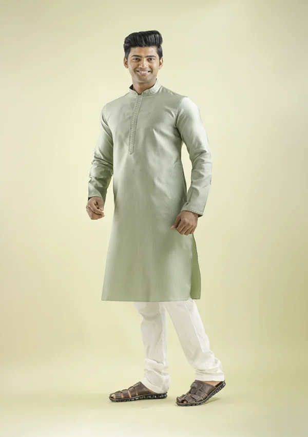Nawab Parker Pista Green Party Wear Kurta Pajama for Men left view