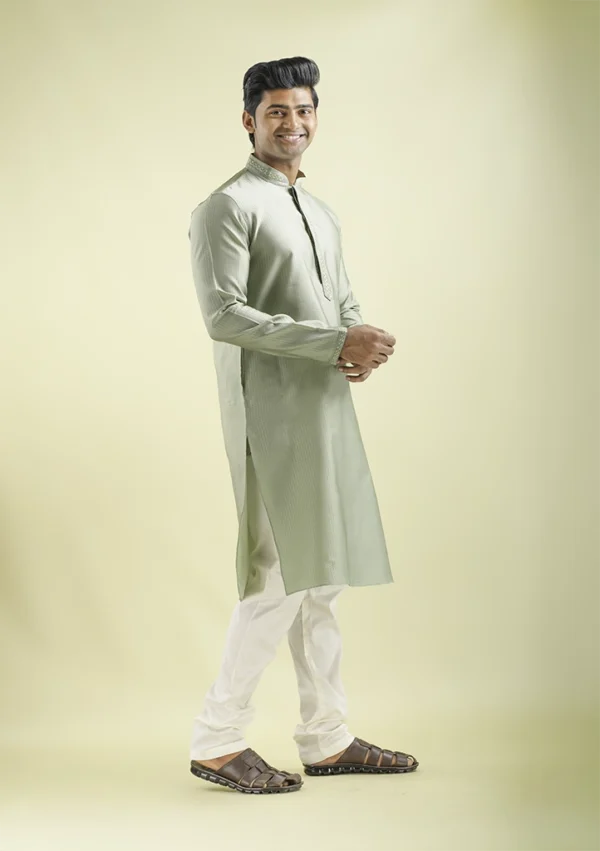 Nawab Parker Pista Green Party Wear Kurta Pajama for Men right view