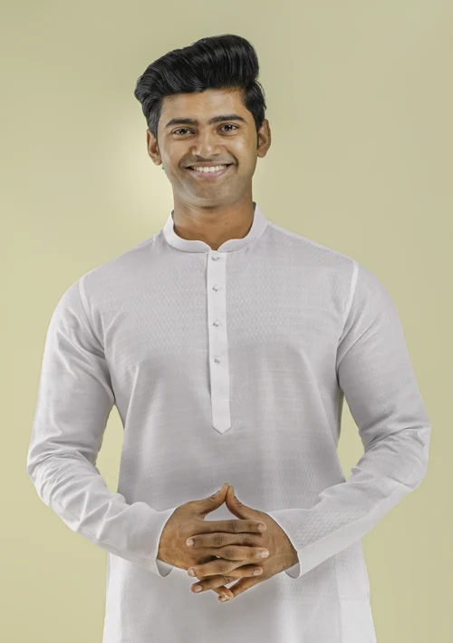 Nawab Parker Self Design White Kurta Pajama for Men half front view