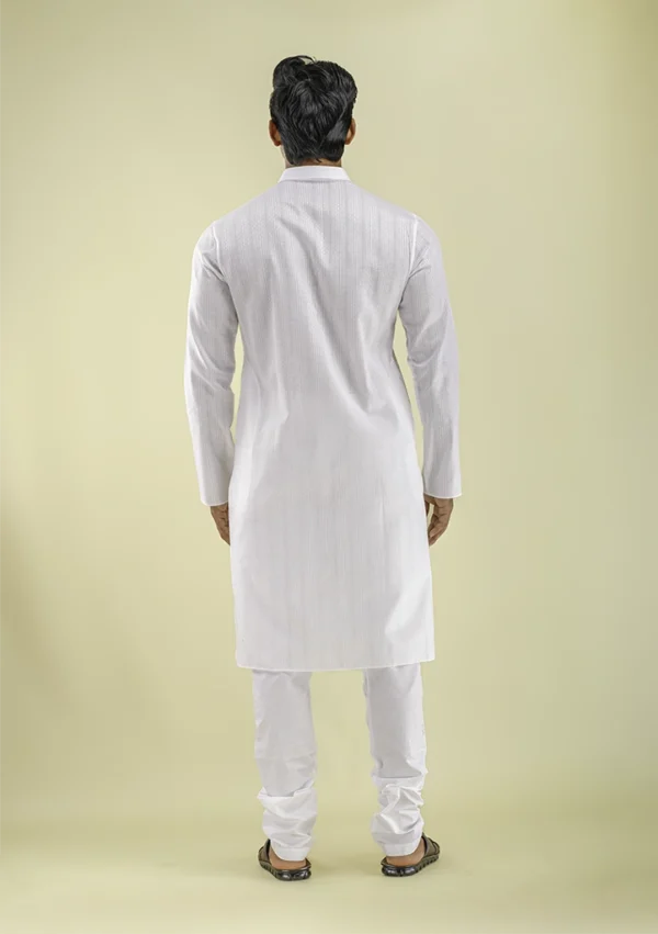 Nawab Parker Self-Jacquard White Kurta Pajama for Wedding Glow back view