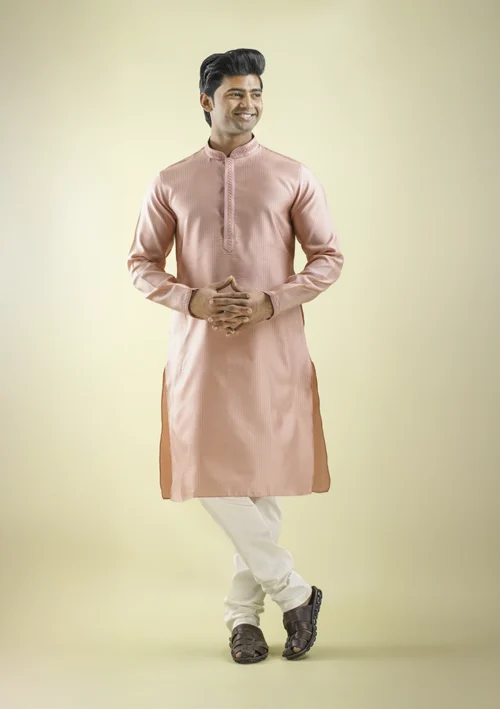 Nawab Parker Shop Brand New Onion Pink Kurta Pajama for Men front view