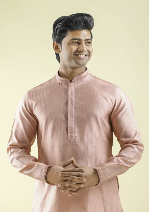 Nawab Parker Shop Brand New Onion Pink Kurta Pajama for Men half front view