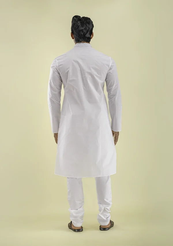 Nawab Parker Straight-Cut White Kurta Pajama for Wedding Elegance back view