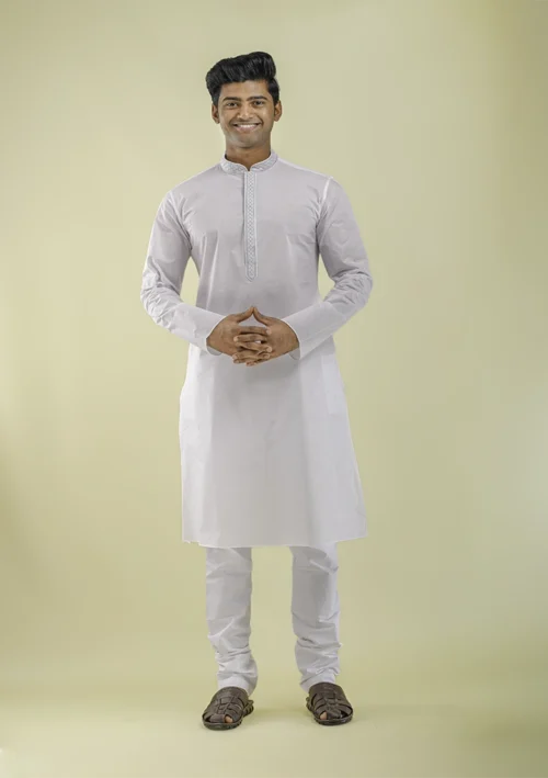 Nawab Parker Straight-Cut White Kurta Pajama for Wedding Elegance front view