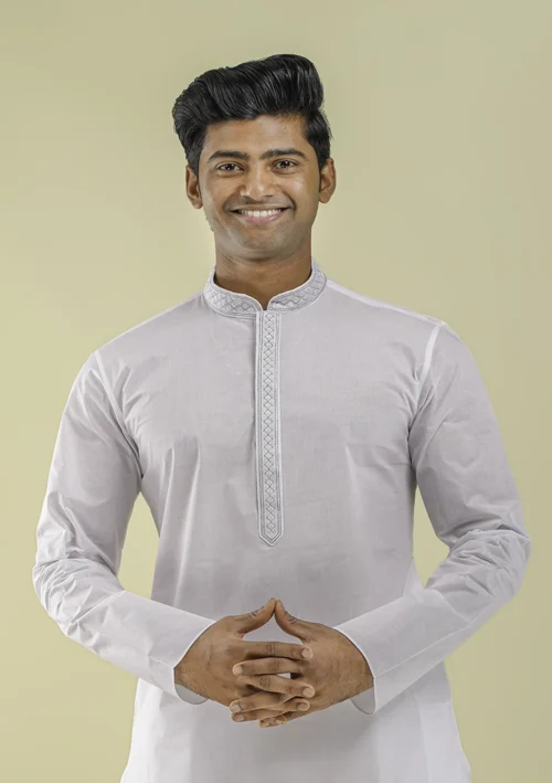 Nawab Parker Straight-Cut White Kurta Pajama for Wedding Elegance half front view