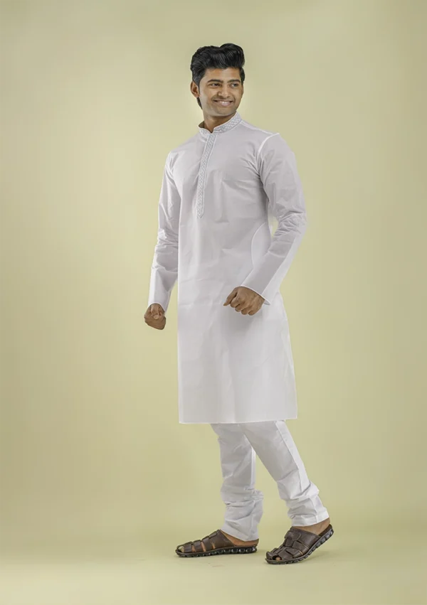 Nawab Parker Straight-Cut White Kurta Pajama for Wedding Elegance left view