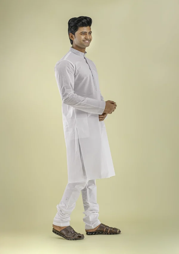 Nawab Parker Straight-Cut White Kurta Pajama for Wedding Elegance right