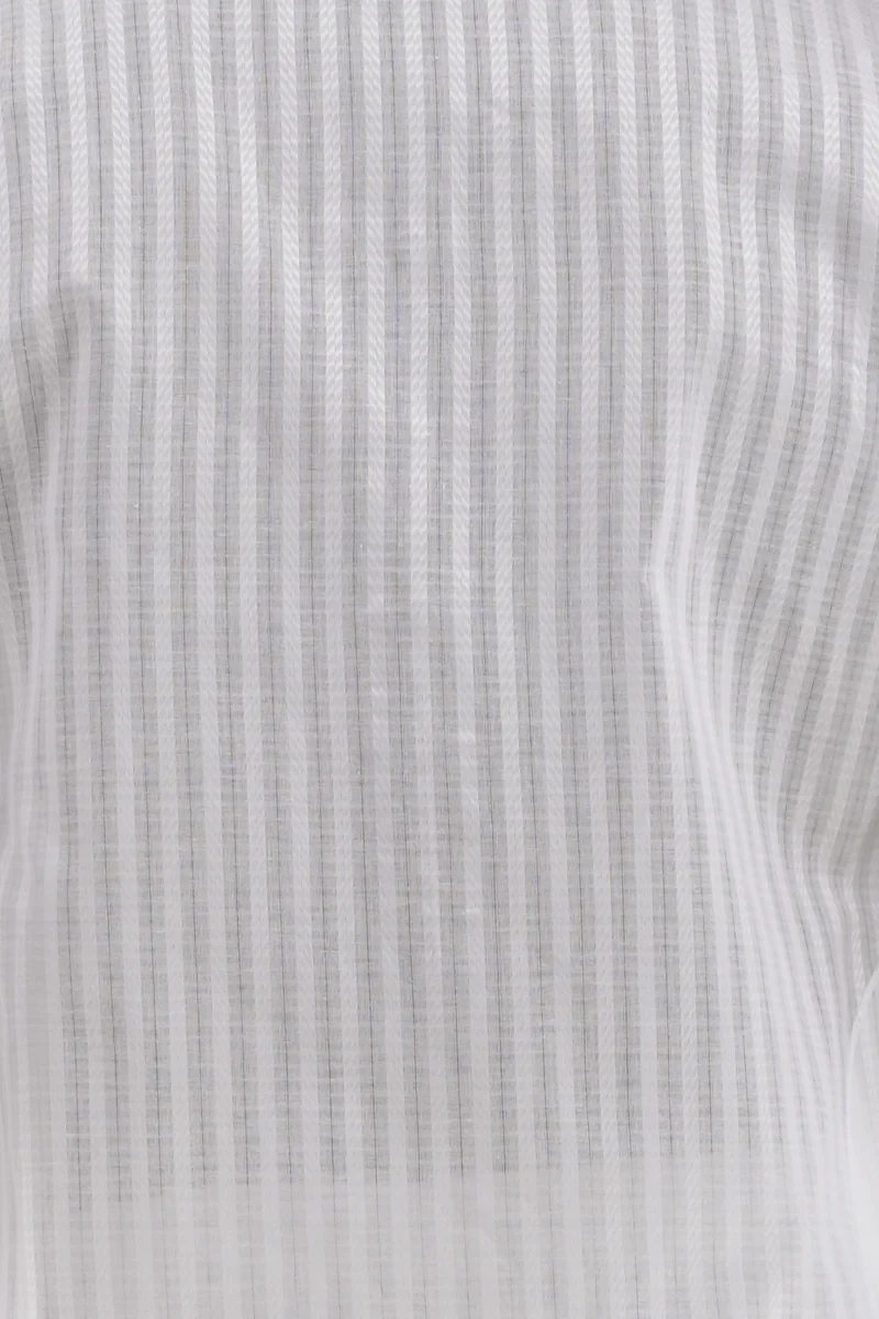 Nawab Parker Striped White Kurta Pajama Design for Men close up view