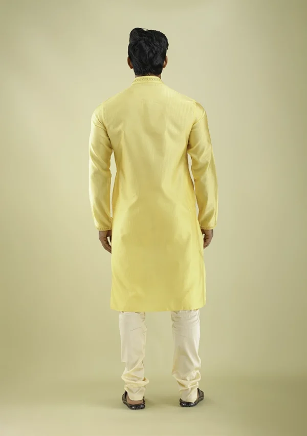 Nawab Parker Stylish Light Yellow Kurta Pajama with Premium Detailing back view
