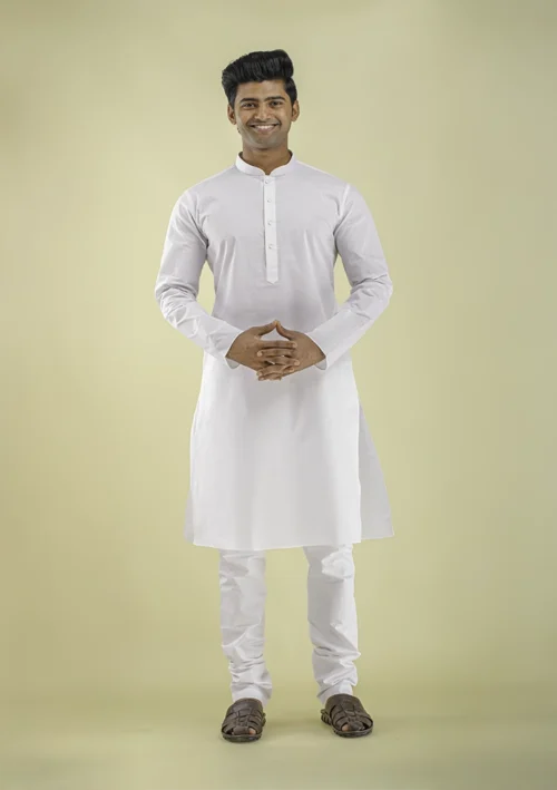Nawab Parker Stylish White Kurta Pajama for Men Festive Charm front view