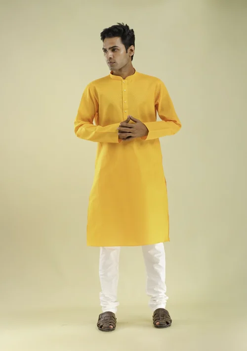 Nawab Parker Stylish Yellow Kurta Pajama for Men Everyday Ethnic Wear front view