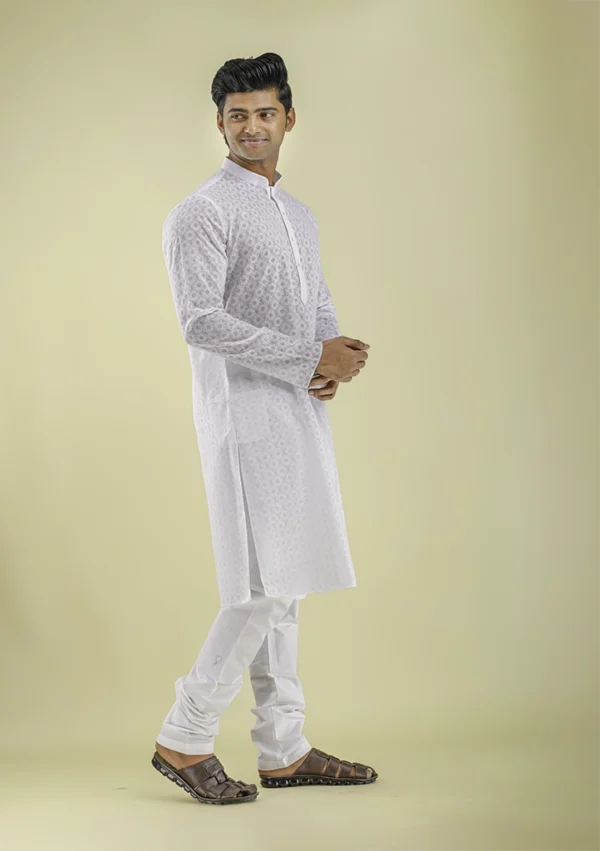Nawab Parker Traditional Ethnic Wear White Kurta Pajama for Men right view