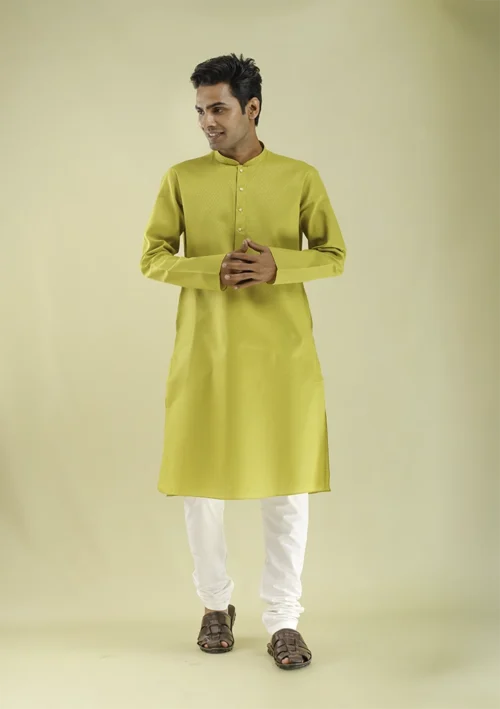 Nawab Parker Trendy Yellow Kurta Pajama Latest Design for Men front view