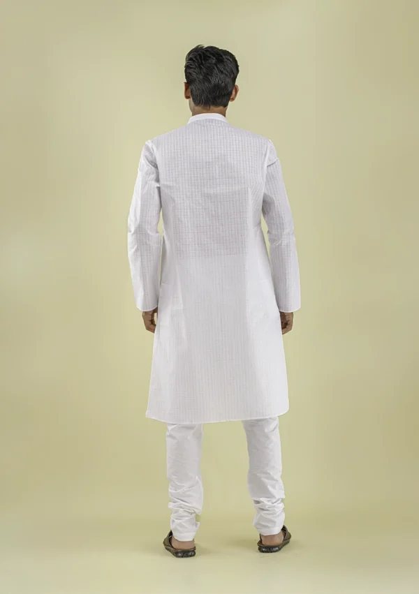 Nawab Parker White Checkered Kurta Pajama for Men Festive Style back view