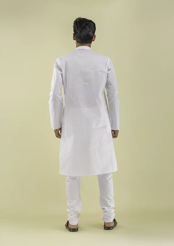 Nawab Parker White Textured Kurta Pajama for Men Casual Elegance back view
