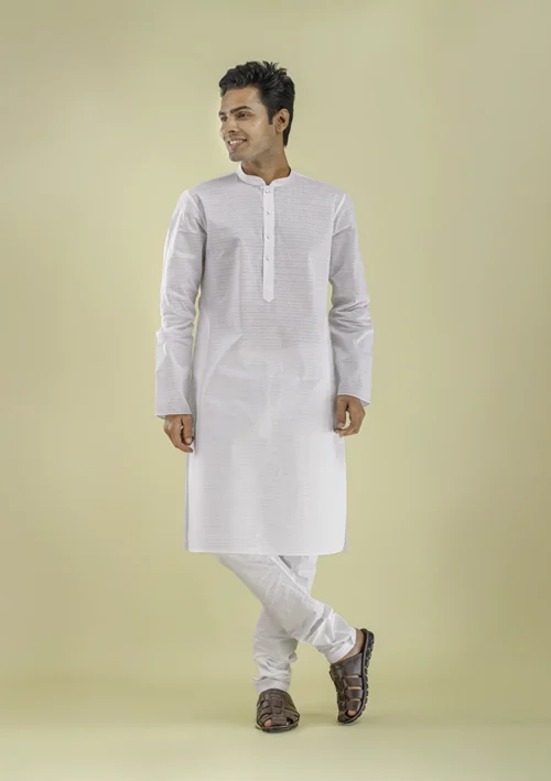 Nawab Parker White Textured Kurta Pajama for Men Casual Elegance front view
