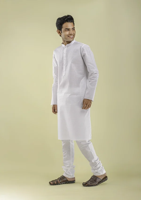 Nawab Parker White Textured Kurta Pajama for Men Casual Elegance left view